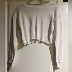 Katie J NYC Cropped Waffle Knit Long Sleeve Top -White